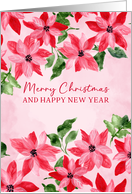 Merry Christmas and Happy New Year Watercolor Poinsettias