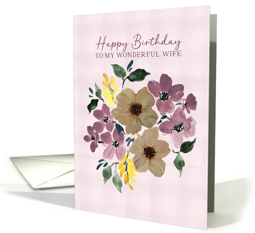 Watercolor White Gold Flowers and Purple Flowers Wife Birthday card