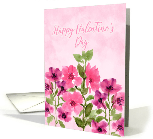 Happy Valentines Day Pink and Purple Watercolor Flowers card (1961184)