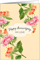 Happy Anniversary My Love Watercolor Red and Yellow Roses