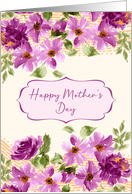 Happy Mothers Day Watercolor Vibrant Purple Flowers