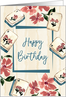 Happy Birthday Antique Mahjong Tiles with Florals