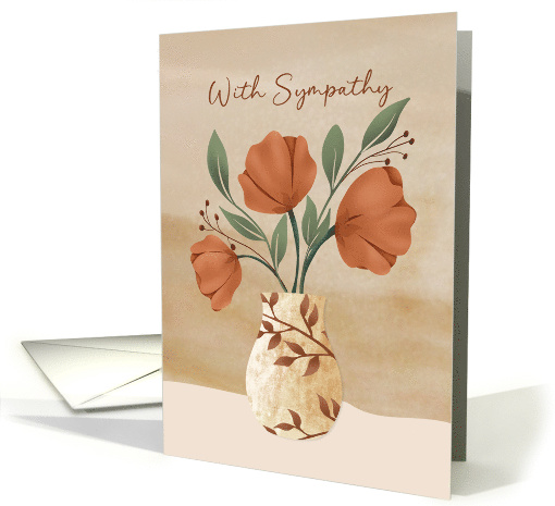 With Sympathy Burnt Orange Flowers on Off White Botanical Vase card