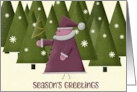 Whimiscal Santa in a Winter Forest Surrounded by Decorative Snowflakes card
