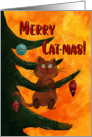 Funny Cat Hanging from a Branch of the Christmas Tree card