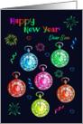 For Son Happy New Year with Fluorescent Clocks and Fireworks card