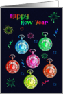 Happy New Year with Fluorescent Clocks and Fireworks card