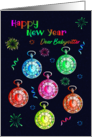 To Babysitter Happy New Year with Fluorescent Clocks and Fireworks card