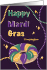 Mardi Gras to my Neighbor Colorful Beads King Cake card