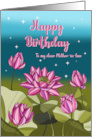Happy Birthday to Mother-in-law Pink Lotus with Leaves and Stars card