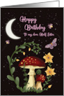 Happy Birthday Half sister Night with Fungi Flowers Moon card