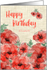Birthday Custom Name Red Watercolor Poppies card