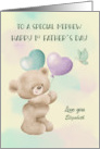 1st Father Day to Nephew Custom Name Bear with Balloons card