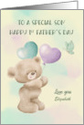 1st Father Day to Son Custom Name Bear with Balloons card