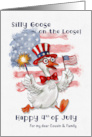Fourth of July Silly Goose With American Flag Cousin and Family card
