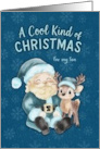 Cool Blue Christmas Santa and Reindeer for Son card