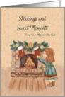 Christmas Little Girl Stockings and Fireplace Mom and Step Dad card