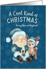 Cool Blue Christmas Santa and Reindeer Mom and Boyfriend card