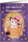 Halloween Cute Pink Cat in Pumpkin Granddaughter and Husband card