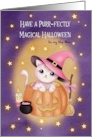Halloween Cute Pink Cat in Pumpkin Step Mom card
