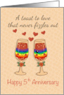 Lesbian Wedding 5th Anniversary Red Toast card
