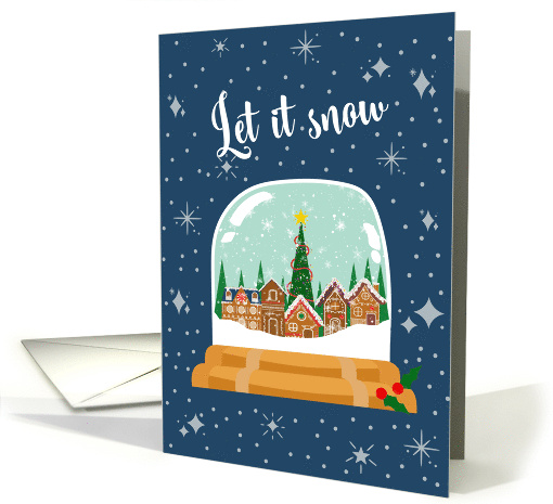 Christmas Ball with Gingerbread Cookie Village in a Snowy Sky card