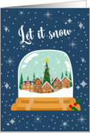 Christmas Ball with Gingerbread Cookie Village in a Snowy Sky card