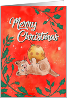 Merry Christmas with a Cute Kitten Playing with a Tree Ornament card