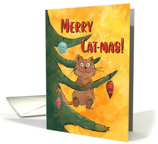 Funny Cat Hanging from a Branch of the Christmas Tree card (1889622)
