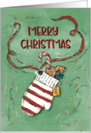Striped Glove with Gingerbread Cookie and Candy Cane card