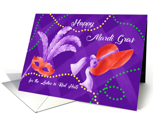 To Ladies in Red Hat Happy Mardi Gras Red Mask Beads card (1896856)