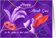 To Ladies in Red Hat Happy Mardi Gras Red Mask Beads card