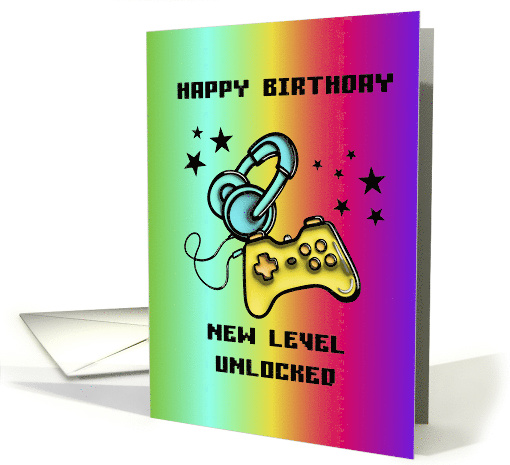 Happy Birthday for Gamer Colorful New Level Unlocked card (1899378)