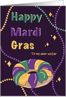 Mardi Gras to my Sister Colorful Beads King Cake card