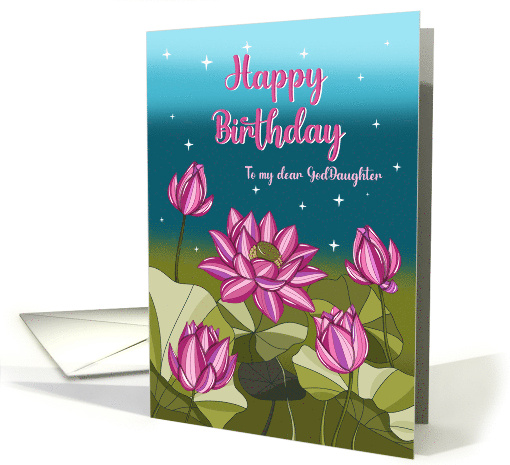 Happy Birthday to GoddaughterPink Lotus with Leaves and Stars card