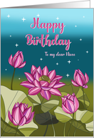 Happy Birthday to Niece Pink Lotus with Leaves and Stars card