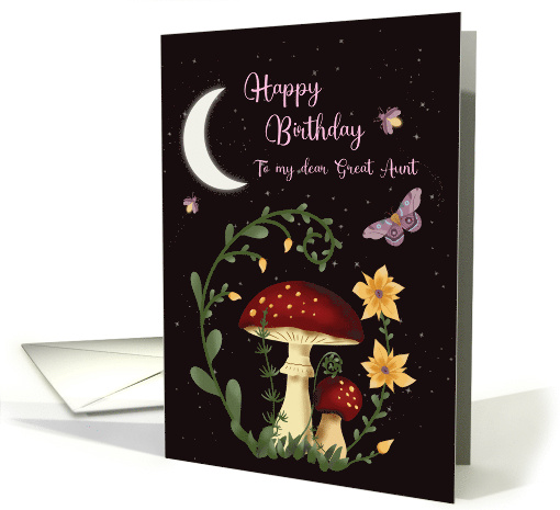 Happy Birthday Great Aunt Night with Fungi Flowers Moon card (1916536)
