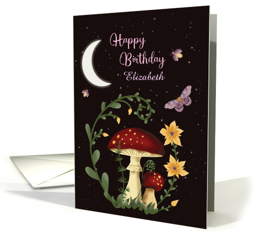 Happy Birthday Night with Fungi Flowers Moon card (1916554)