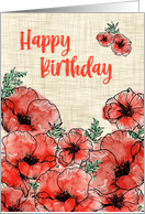 Birthday Red Watercolor Poppies card