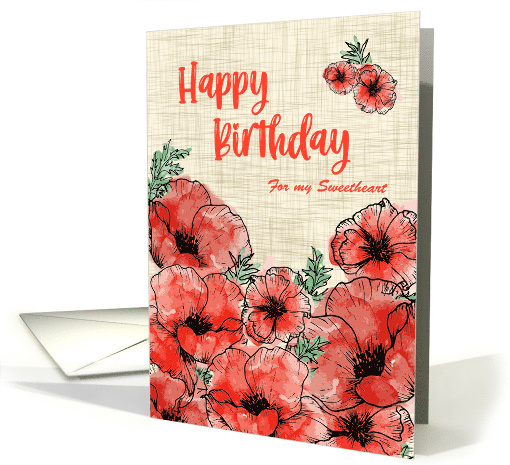Birthday for Sweetheart Red Watercolor Poppies card (1920092)