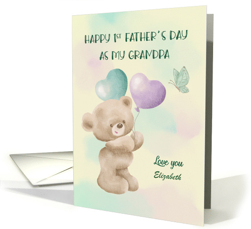1st Father Day as Grandpa Custom Name Bear with Balloons card