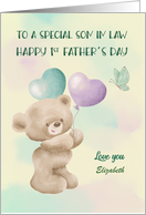 1st Father Day to Son in Law Custom Name Bear with Balloons card
