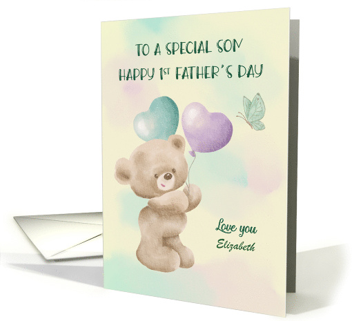 1st Father Day to Son Custom Name Bear with Balloons card (1925364)