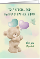 1st Father Day to Son Custom Name Bear with Balloons card