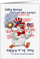 Fourth of July Silly Goose With American Flag Cousin and husband card