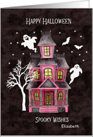 Halloween Spooky Wishes Haunted House Custom Name card