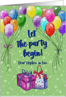 Let the Party Begin Balloons Presents Nephew in Law card