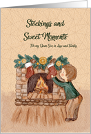 Christmas Little Boy Stockings and Fireplace Son in Law and Family card