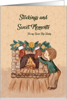 Christmas Little Boy Stockings and Fireplace Step Family card