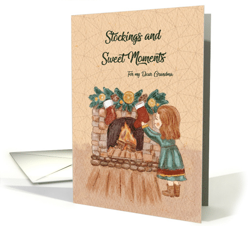 Christmas Little Girl Stockings and Fireplace Grandma card (1935928)